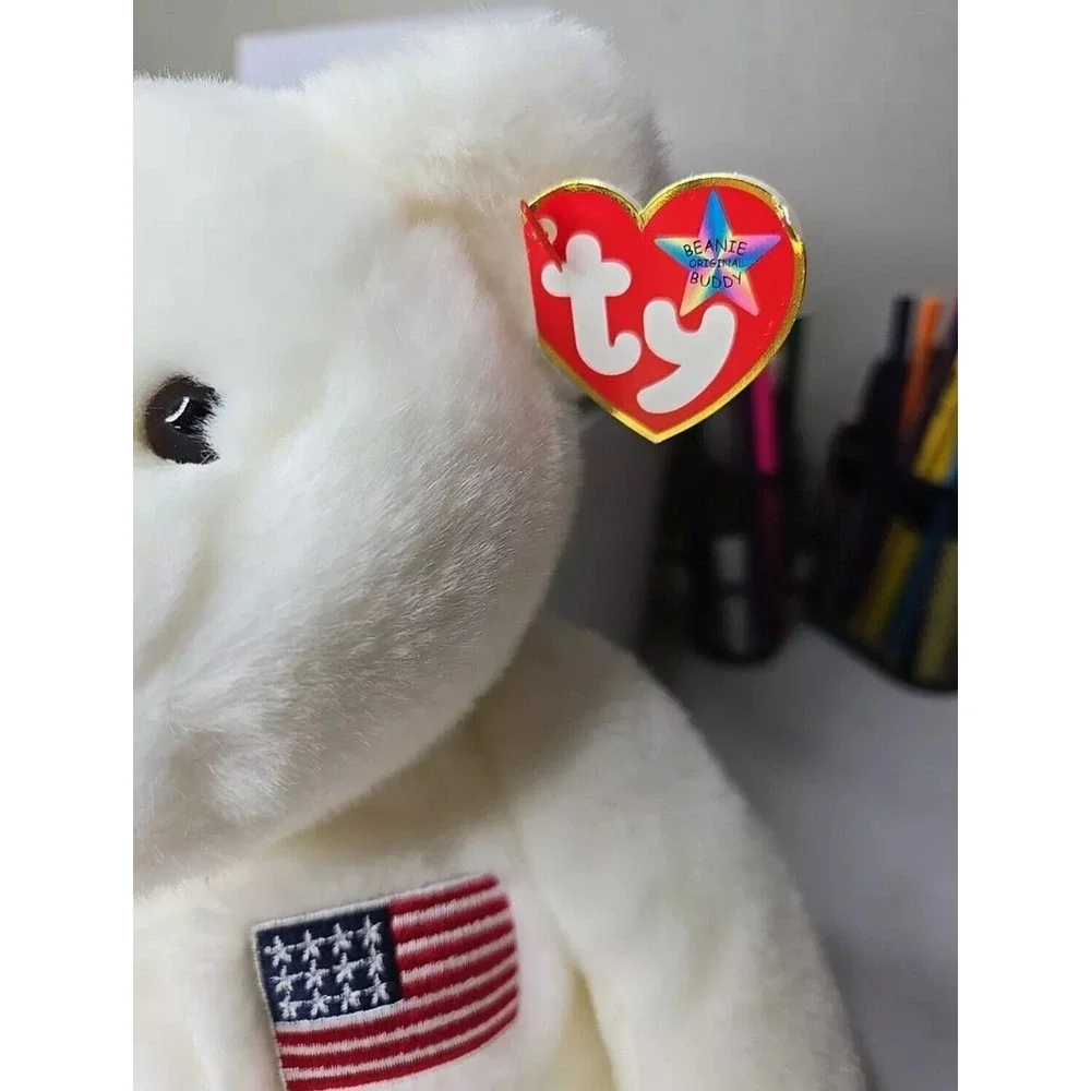 Ty‎ Beanie Buddies LIBEARTY White Plush Buddy Teddy Bear USA Flag Ribbons 2000